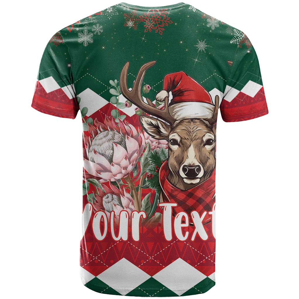Personalized South Africa Christmas T-Shirt Springbok With King Protea Graphic Tee