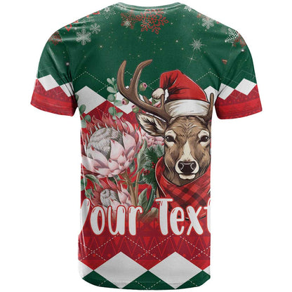 Personalized South Africa Christmas T-Shirt Springbok With King Protea Graphic Tee