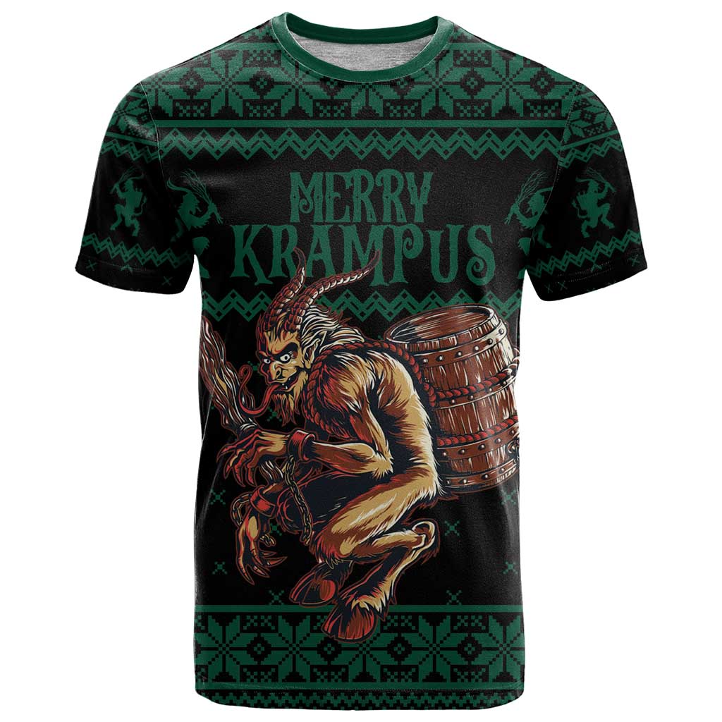Merry Krampus Creepy Christmas Holiday T-Shirt Green Version Graphic Tee