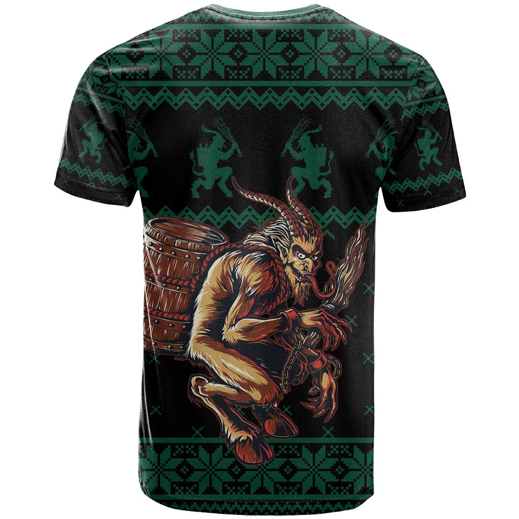 Merry Krampus Creepy Christmas Holiday T-Shirt Green Version Graphic Tee