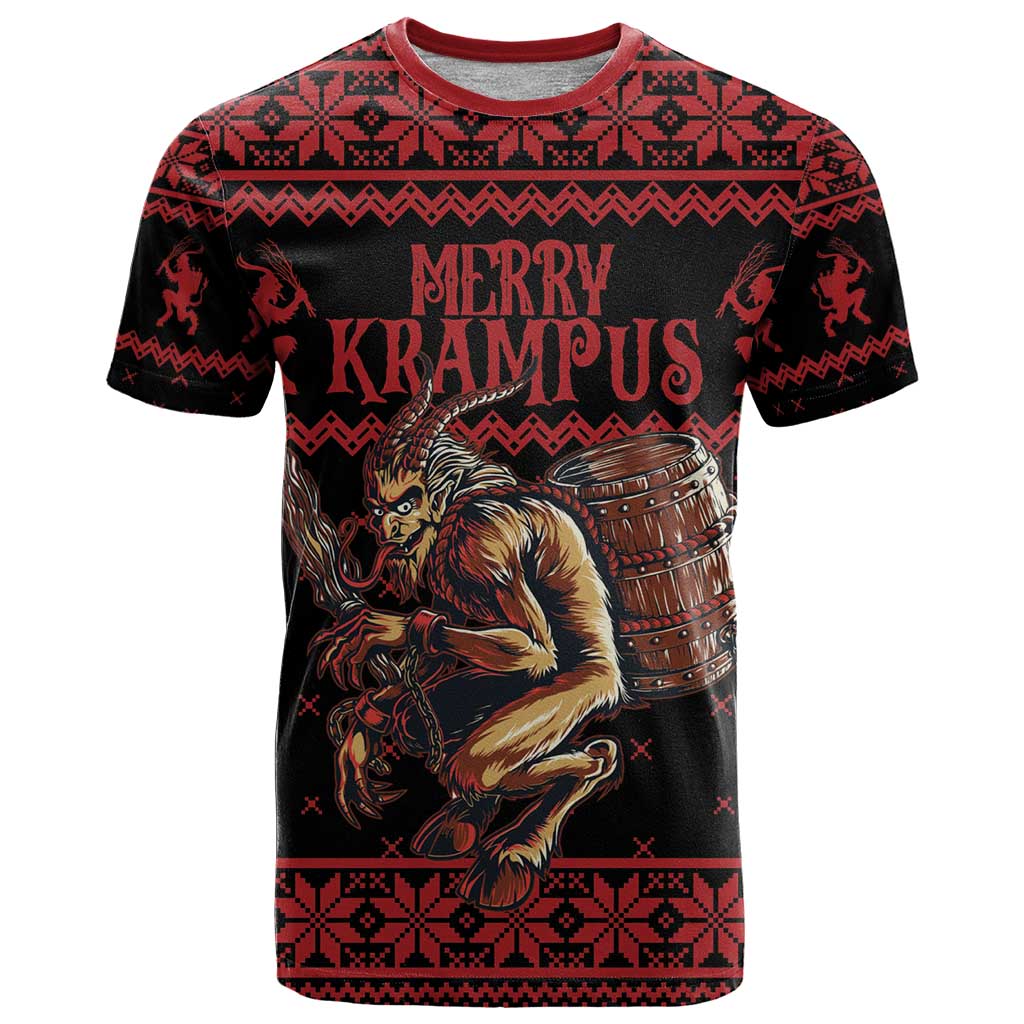Merry Krampus Creepy Christmas Holiday T-Shirt Red Version Graphic Tee