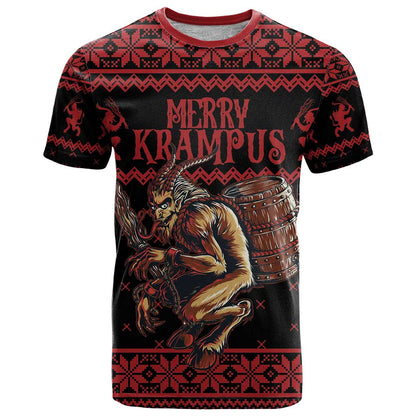 Merry Krampus Creepy Christmas Holiday T-Shirt Red Version Graphic Tee