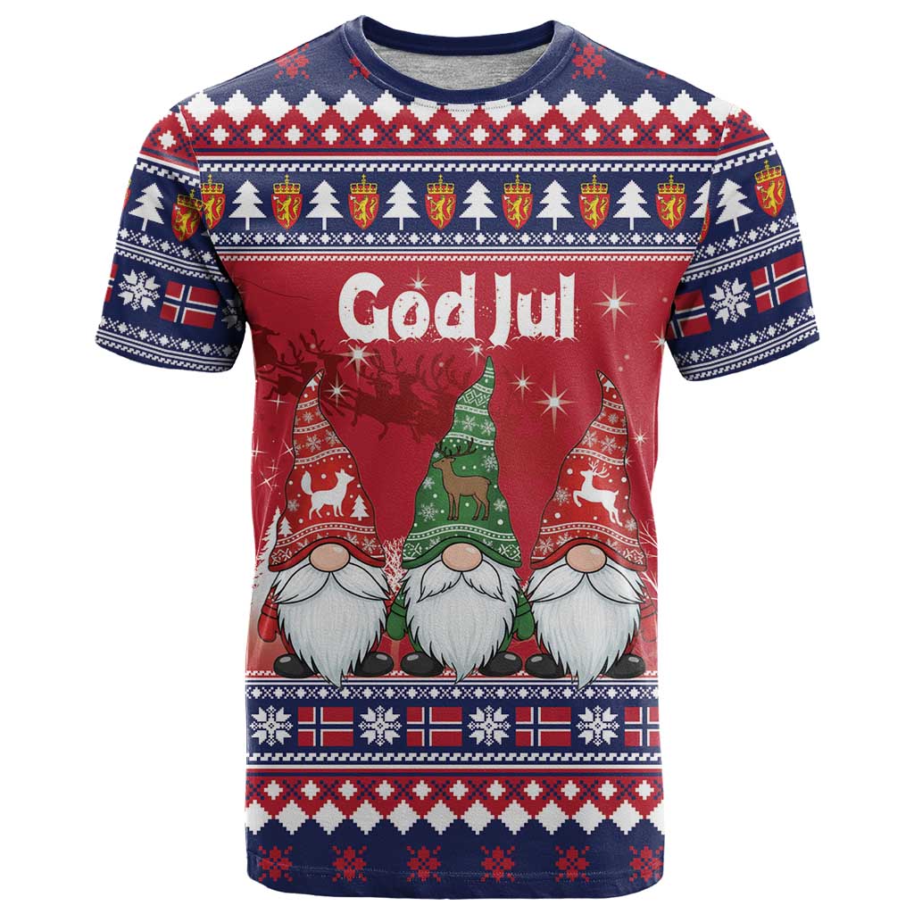 Norway Nisse Christmas T-Shirt God Jul Norwegian Christmas Pattern Graphic Tee