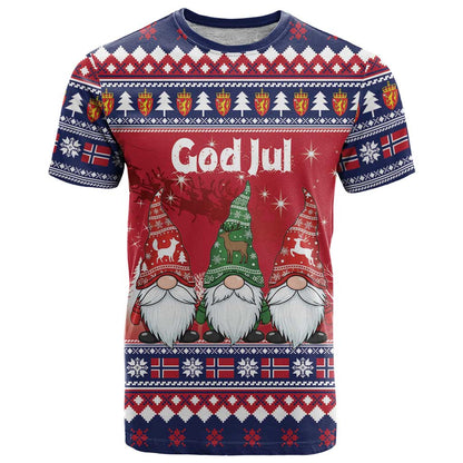 Norway Nisse Christmas T-Shirt God Jul Norwegian Christmas Pattern Graphic Tee