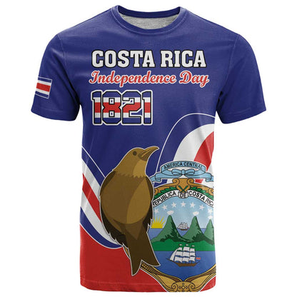 Custom Costa Rica Independence Day T-Shirt Turdus Grayi Bird With Coat Of Arms Graphic Tee