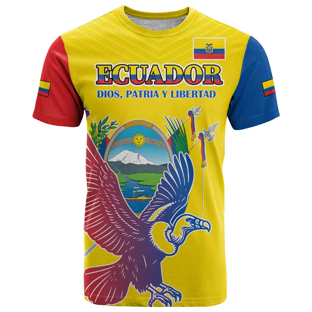 Custom Ecuador Independence Day T-Shirt Andean Condor With Coat Of Arms Graphic Tee