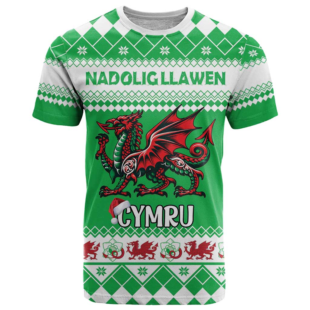Personalized Wales Christmas Dragon T-Shirt Nadolig Llawen Green Version Graphic Tee