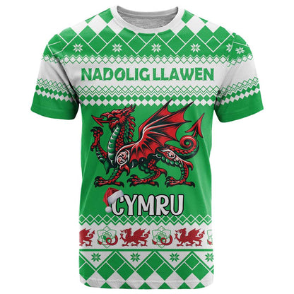 Personalized Wales Christmas Dragon T-Shirt Nadolig Llawen Green Version Graphic Tee