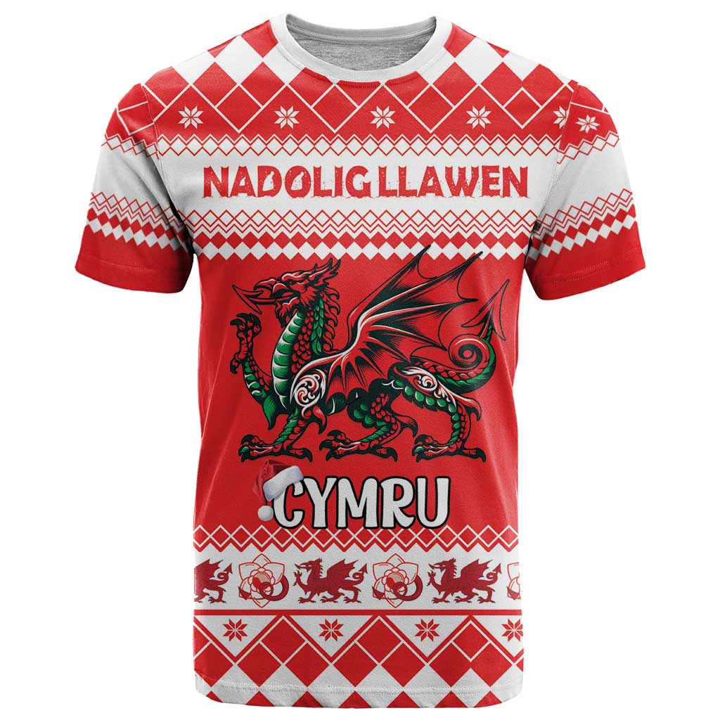 Personalized Wales Christmas Dragon T-Shirt Nadolig Llawen Red Version Graphic Tee