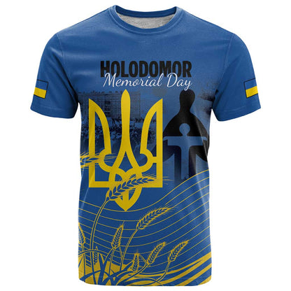 Personalized Holodomor Memorial Day T-Shirt Ukrainian Trident And Wheat Remembrance Graphic Tee
