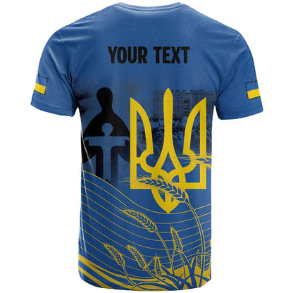 Personalized Holodomor Memorial Day T-Shirt Ukrainian Trident And Wheat Remembrance Graphic Tee