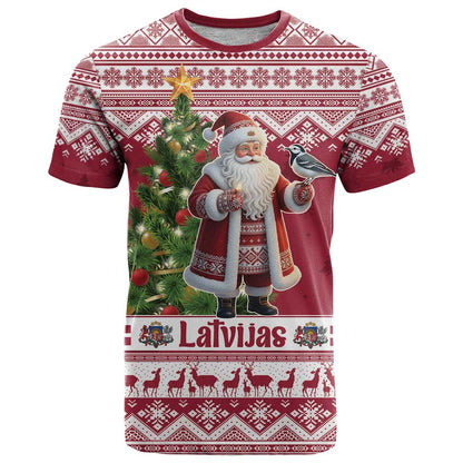 Latvia Christmas T-Shirt Ziemassvetku Vecitis Christmas Pattern Graphic Tee