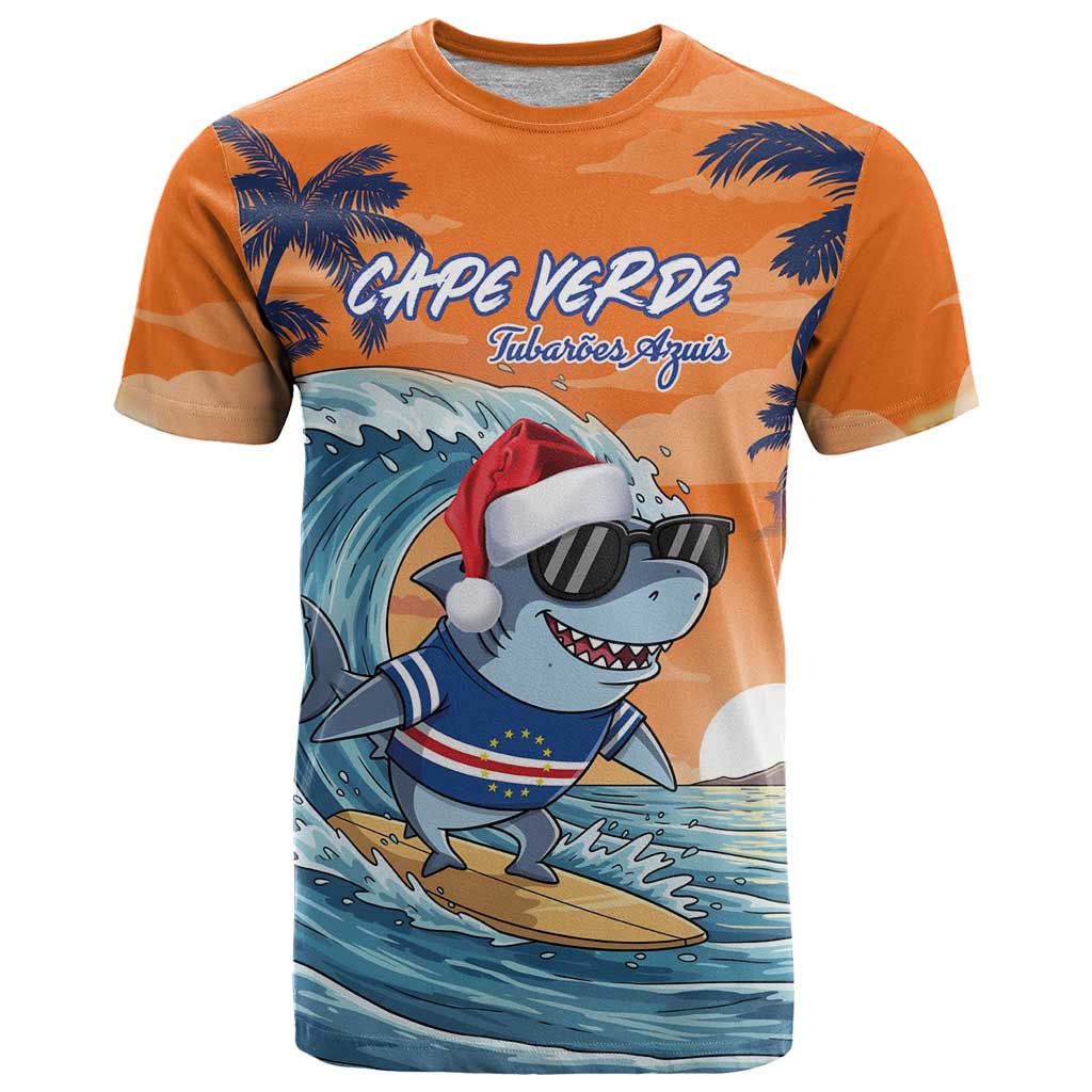 Cape Verde Christmas T-Shirt Shark Surfing Holiday Beach Style Graphic Tee
