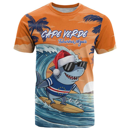 Cape Verde Christmas T-Shirt Shark Surfing Holiday Beach Style Graphic Tee