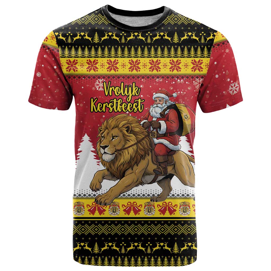 Belgium Christmas Personalized T-Shirt Santa Riding Lion Graphic Tee