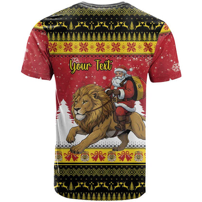 Belgium Christmas Personalized T-Shirt Santa Riding Lion Graphic Tee