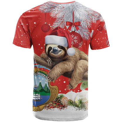 Christmas Costa Rica T-Shirt A Cheerful Sloth Wearing a Santa Hat Graphic Tee