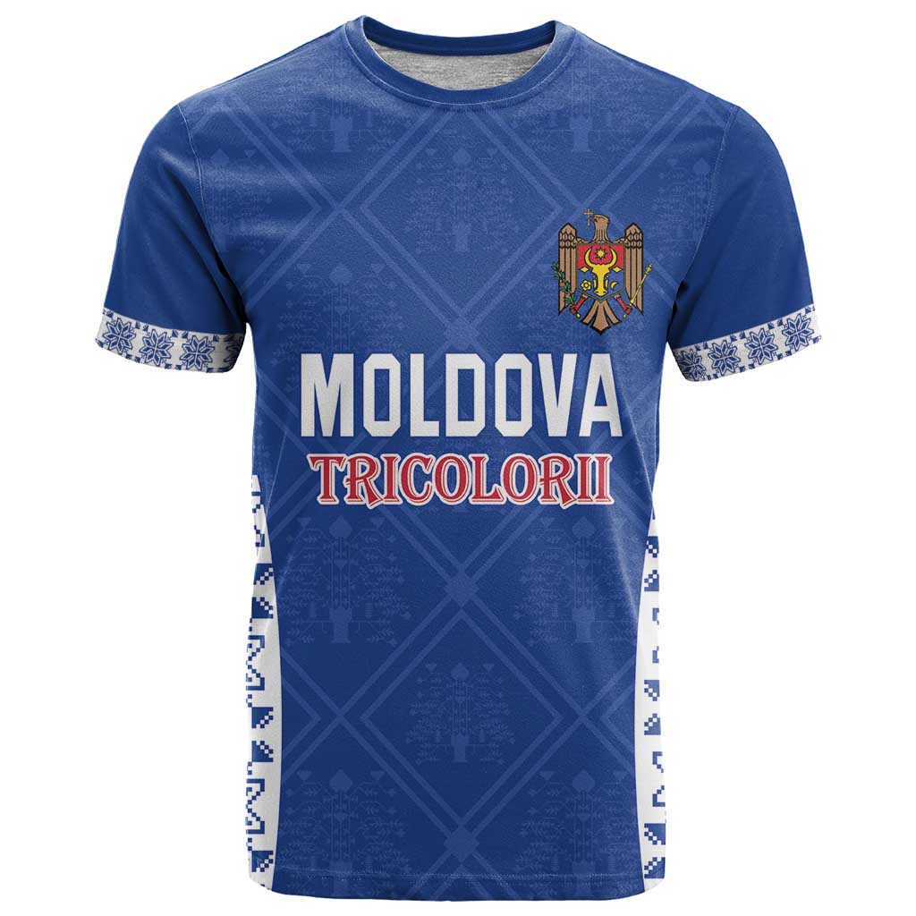 Custom Moldova Football T-Shirt Tricolorii Tree Of Life Blue Version Graphic Tee