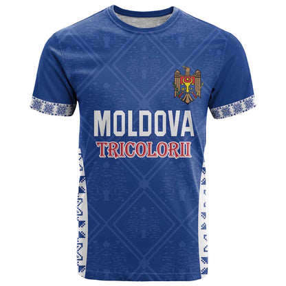 Custom Moldova Football T-Shirt Tricolorii Tree Of Life Blue Version Graphic Tee