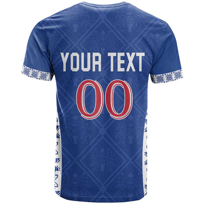 Custom Moldova Football T-Shirt Tricolorii Tree Of Life Blue Version Graphic Tee