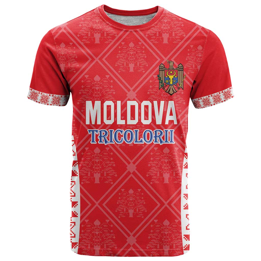 Custom Moldova Football T-Shirt Tricolorii Tree Of Life Red Version Graphic Tee