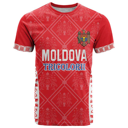 Custom Moldova Football T-Shirt Tricolorii Tree Of Life Red Version Graphic Tee
