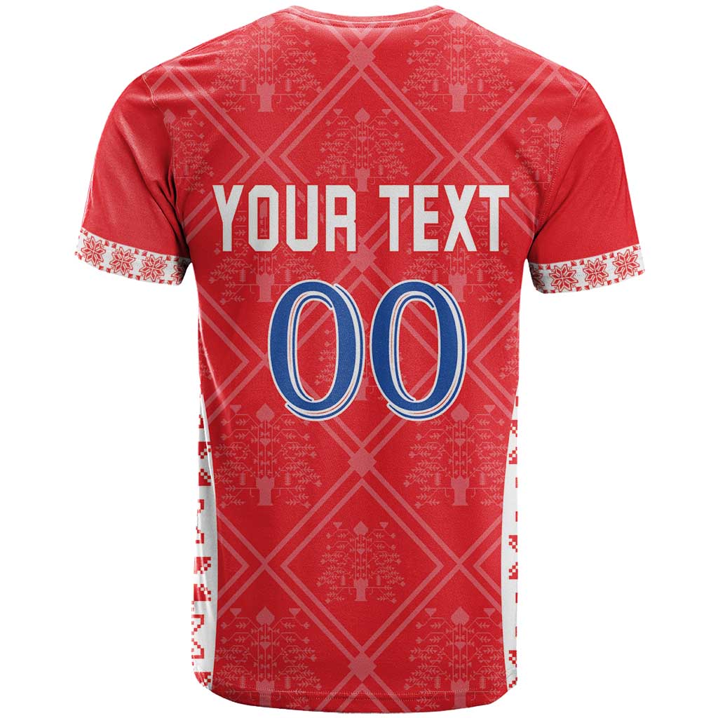 Custom Moldova Football T-Shirt Tricolorii Tree Of Life Red Version Graphic Tee