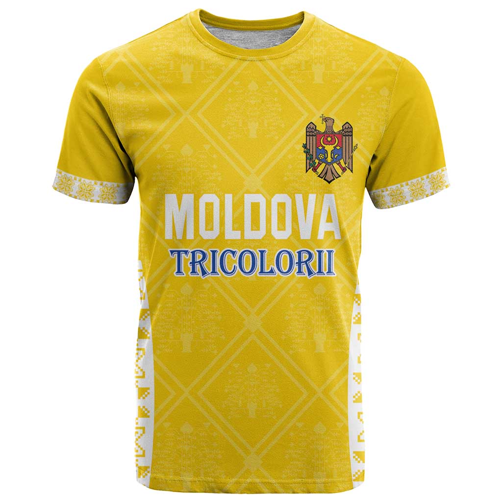 Custom Moldova Football T-Shirt Tricolorii Tree Of Life Yellow Version Graphic Tee
