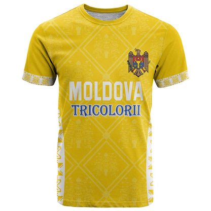 Custom Moldova Football T-Shirt Tricolorii Tree Of Life Yellow Version Graphic Tee