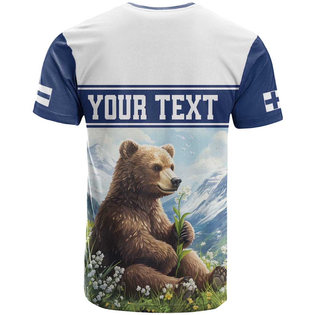 Personalized Finland T-Shirt Brown Bear With Lily Of The Valley Graphic Tee