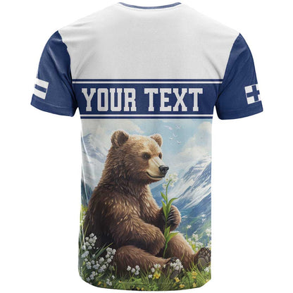 Personalized Finland T-Shirt Brown Bear With Lily Of The Valley Graphic Tee