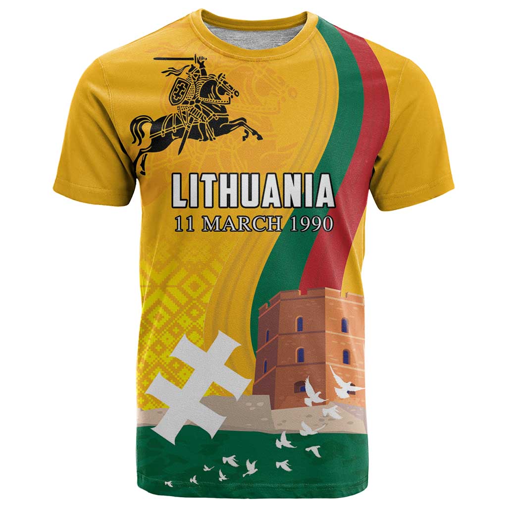 Personalized Lithuania Independence Restoration Day T-Shirt Gediminas Tower Flag Style Graphic Tee