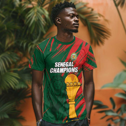Custom Senegal Champions Football T-Shirt Lions of Teranga Rise Again Graphic Tee