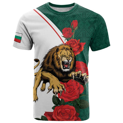Bulgaria Lion T-Shirt Folk Patterns With Rose Graphic Tee