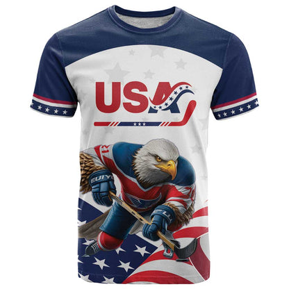 Custom USA Ice Hockey T-Shirt Team United States Eagle Mascot Graphic Tee