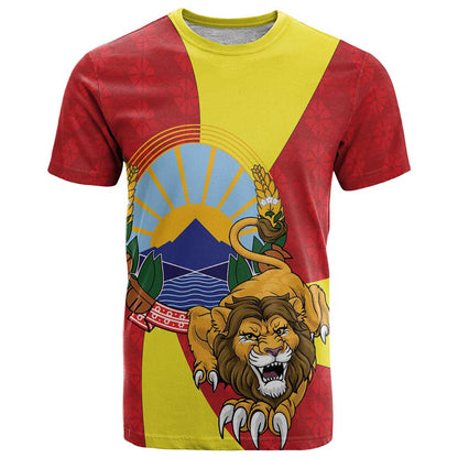 Personalized North Macedonia T-Shirt Lion With National emblem Graphic Tee