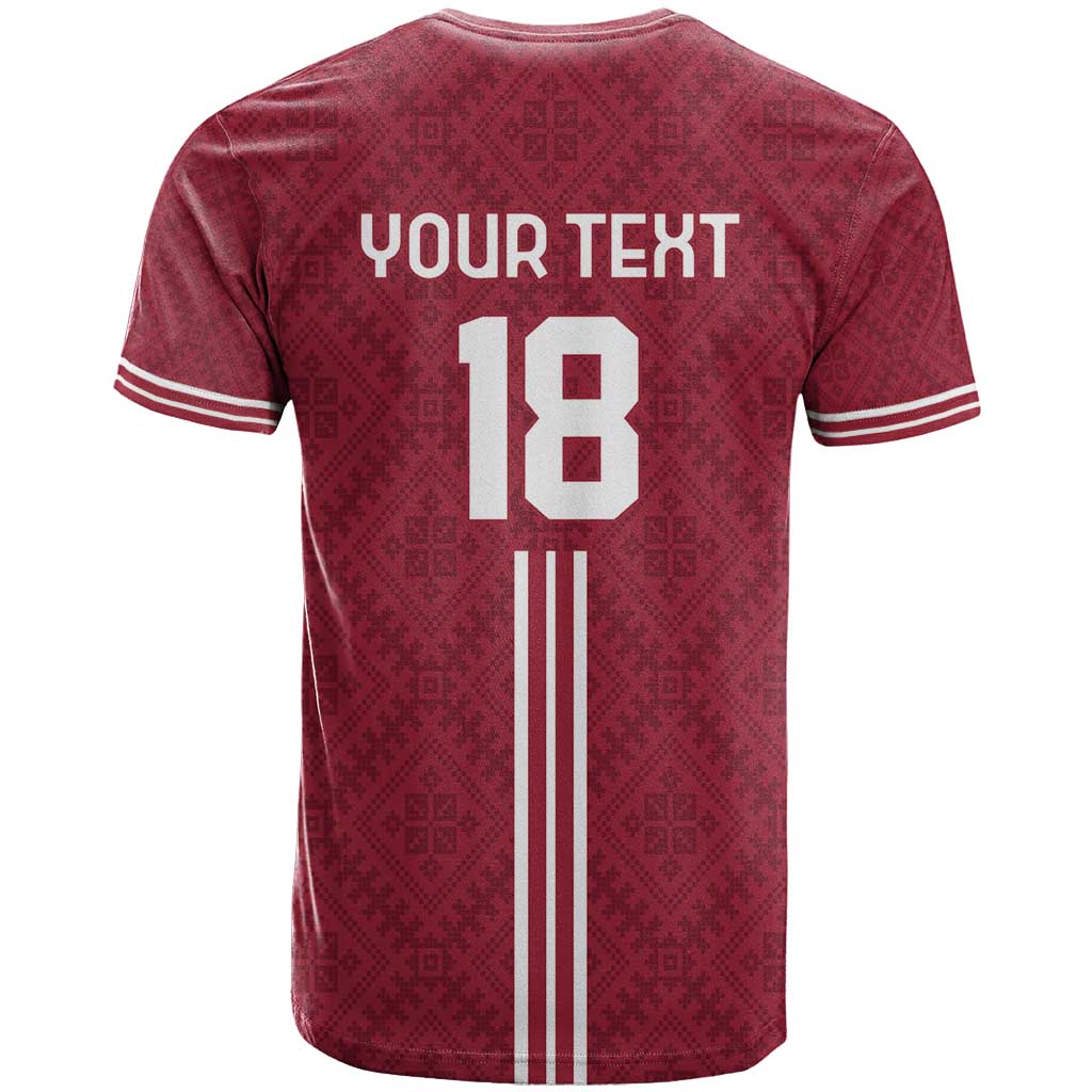 Custom Latvia Football T-Shirt Latvijas Go Champion Folk Pattern Graphic Tee