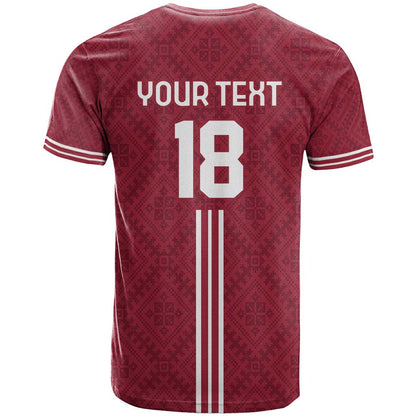 Custom Latvia Football T-Shirt Latvijas Go Champion Folk Pattern Graphic Tee