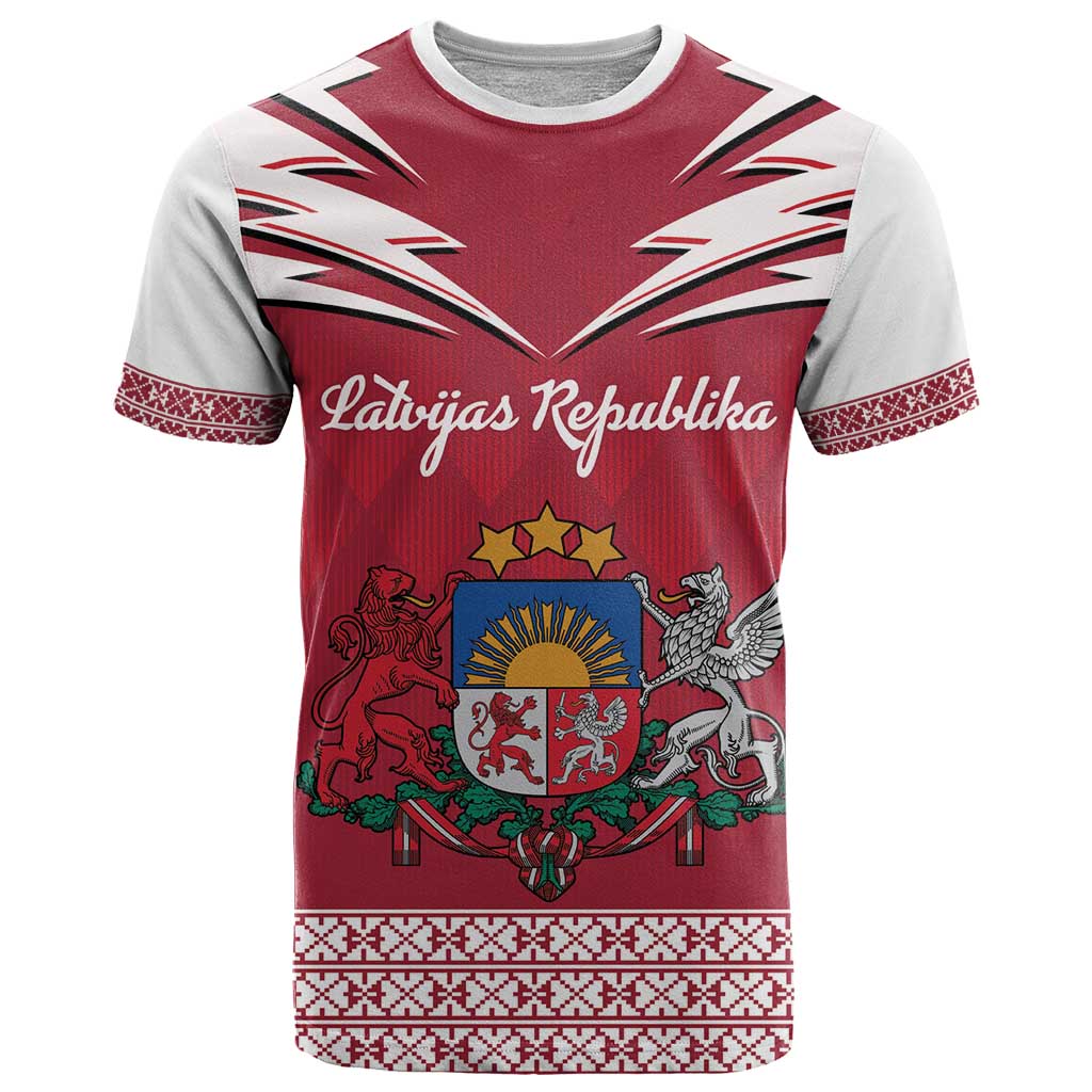 Personalized Latvia T-Shirt Latvijas Republika Folk Pattern Graphic Tee
