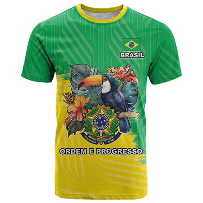 Brazil Coat Of Arms T-Shirt With Flag Style Graphic Tee