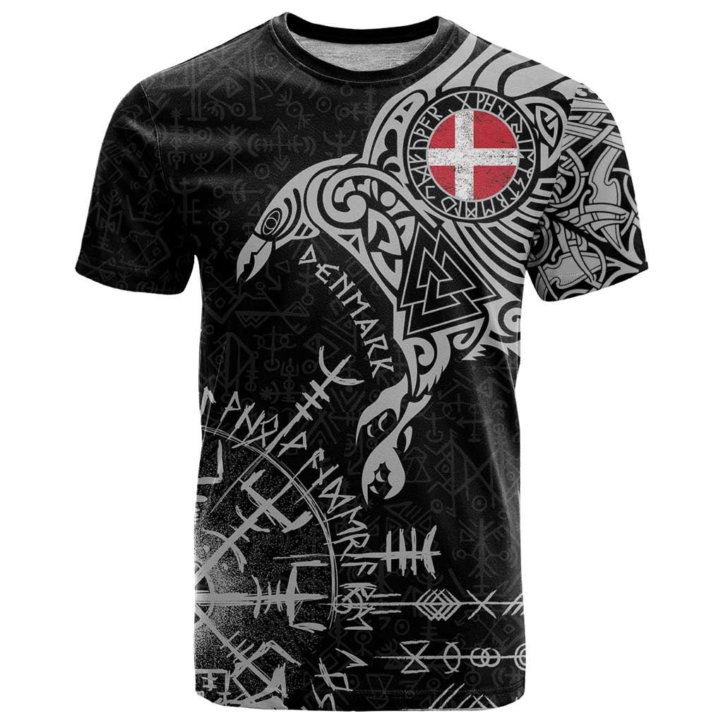 Denmark Viking Ravens T-Shirt Vegvisir Runes Pattern Graphic Tee