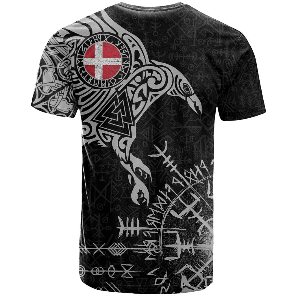 Denmark Viking Ravens T-Shirt Vegvisir Runes Pattern Graphic Tee