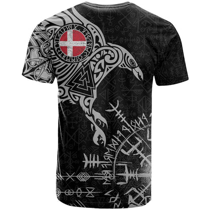 Denmark Viking Ravens T-Shirt Vegvisir Runes Pattern Graphic Tee