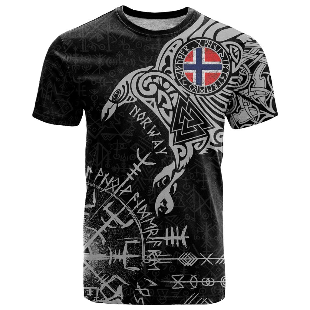 Norway Viking Ravens T-Shirt Vegvisir Runes Pattern Graphic Tee