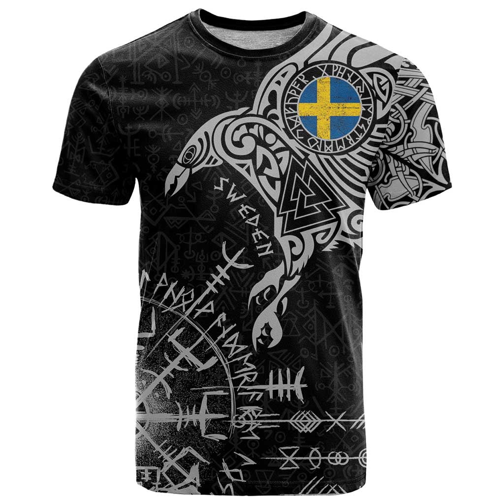 Sweden Viking Ravens T-Shirt Vegvisir Runes Pattern Graphic Tee