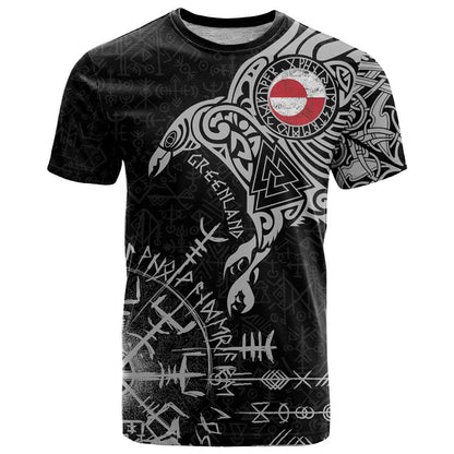 Greenland Viking Ravens T-Shirt Vegvisir Runes Pattern Graphic Tee