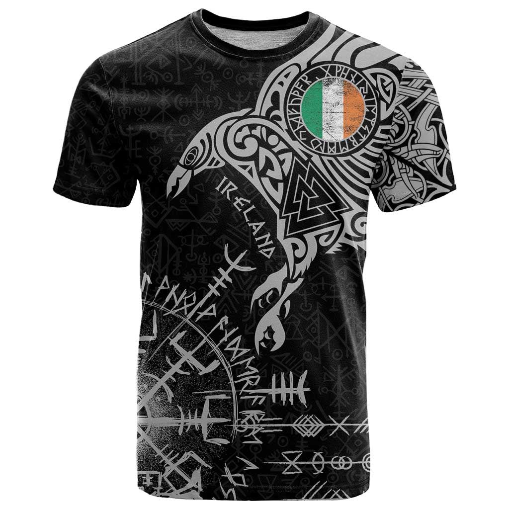 Ireland Viking Ravens T-Shirt Vegvisir Runes Pattern Graphic Tee