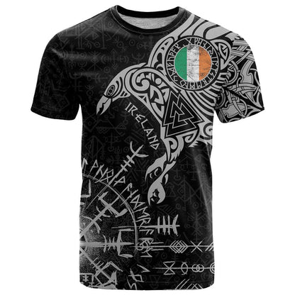 Ireland Viking Ravens T-Shirt Vegvisir Runes Pattern Graphic Tee