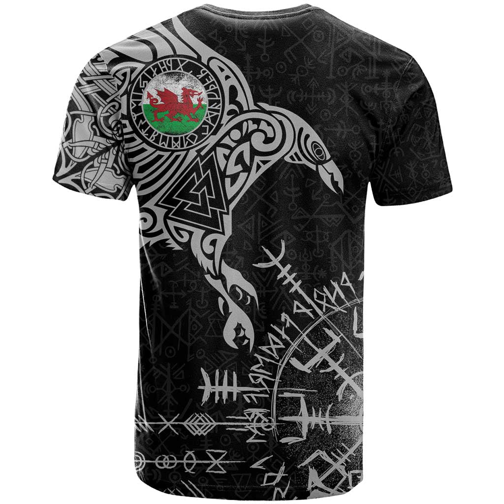 Wales Viking Ravens T-Shirt Vegvisir Runes Pattern Graphic Tee