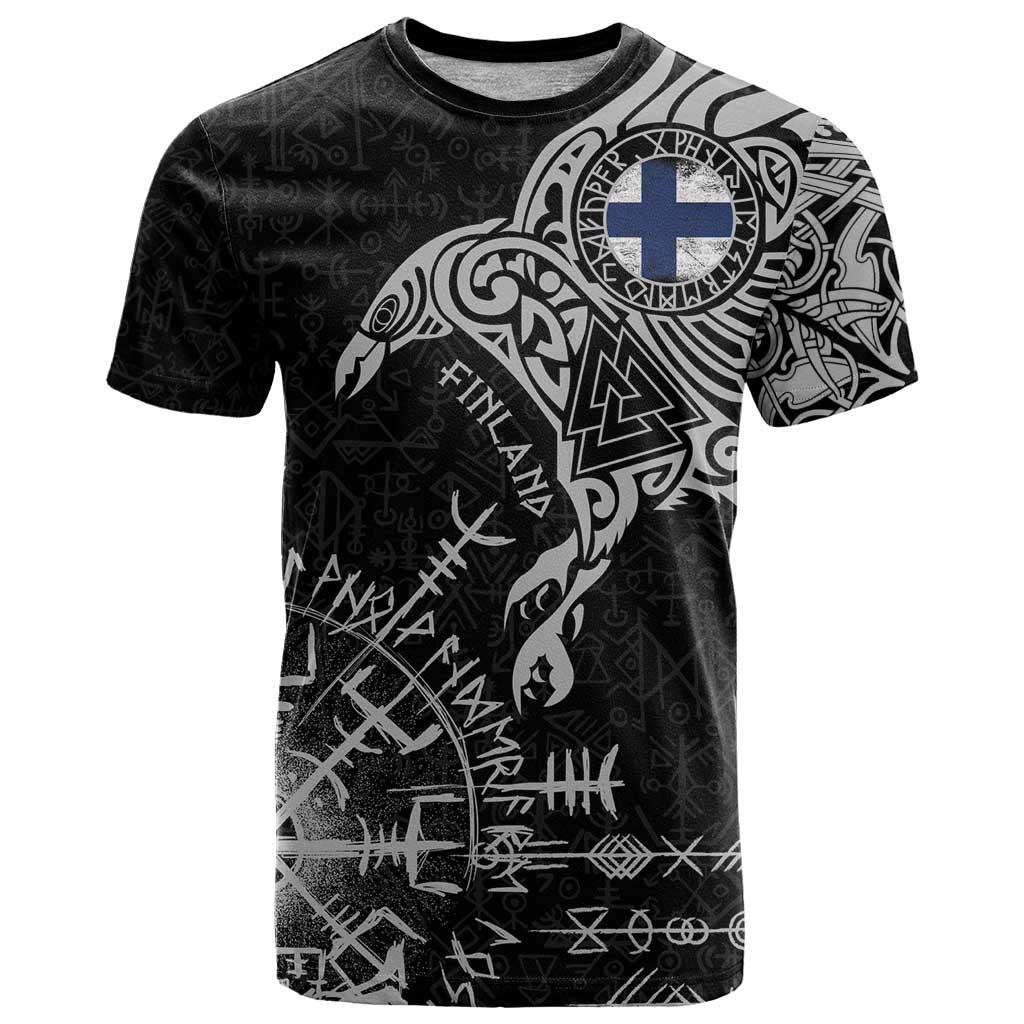 Finland Viking Ravens T-Shirt Vegvisir Runes Pattern Graphic Tee